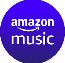 Logo von Amazon Music, bestehend aus dem Schriftzug "amazon music" in weiß auf lila Hintergrund.
