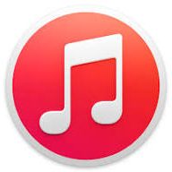 Apple I Tunse Logo,Rotes Symbol mit einer Musikalnoten-Grafik.