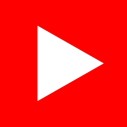 Youtube Music Logo.Rotes Quadrat mit einem großen weißen Play-Symbol in der Mitte.